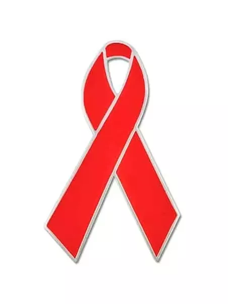 red ribbon pin