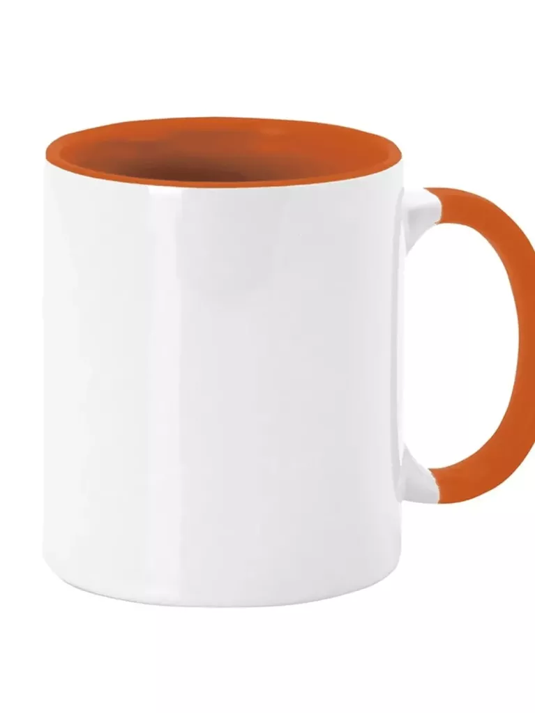 Tassen mit orangefarbenem Henkel