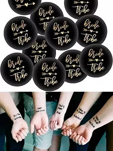 wedding badges and temporary tattoos
