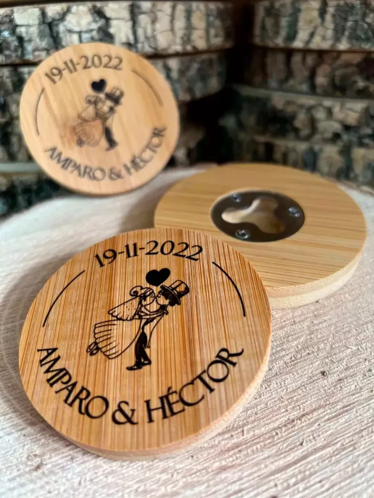 wooden coasters and bottle openers
