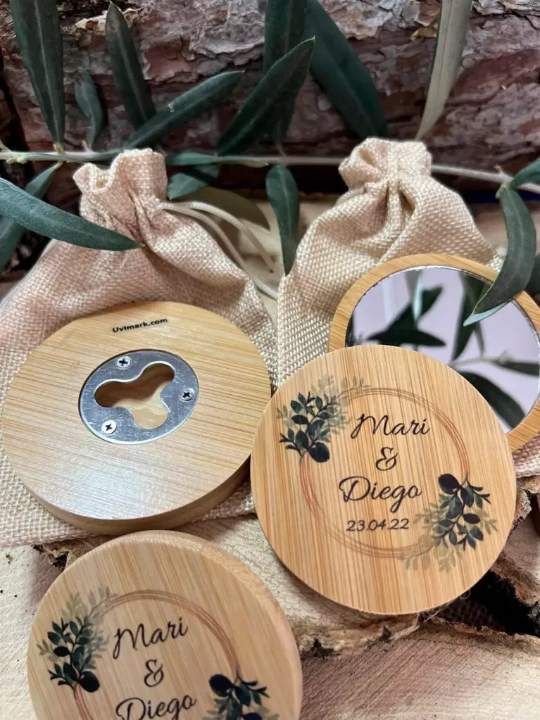pack décapsuleurs dessous de verre et miroirs en bois