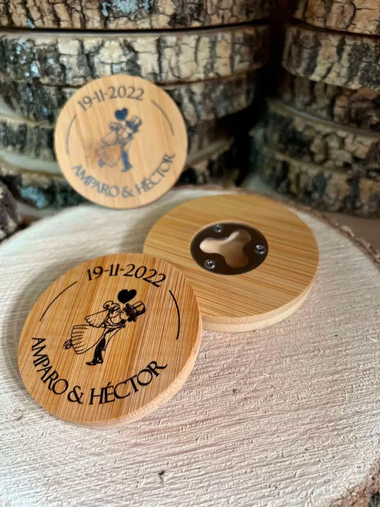 wooden bottle openers and coasters