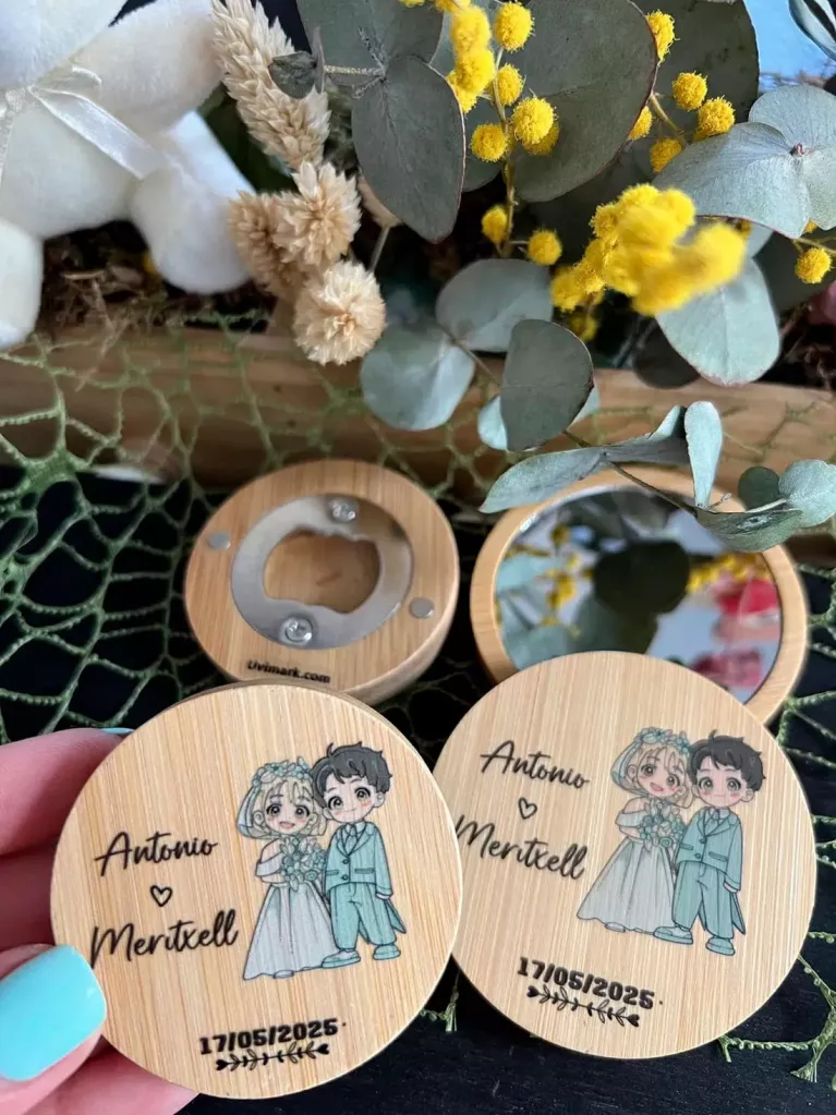 Set miroir et décapsuleur pour cadeau de mariage