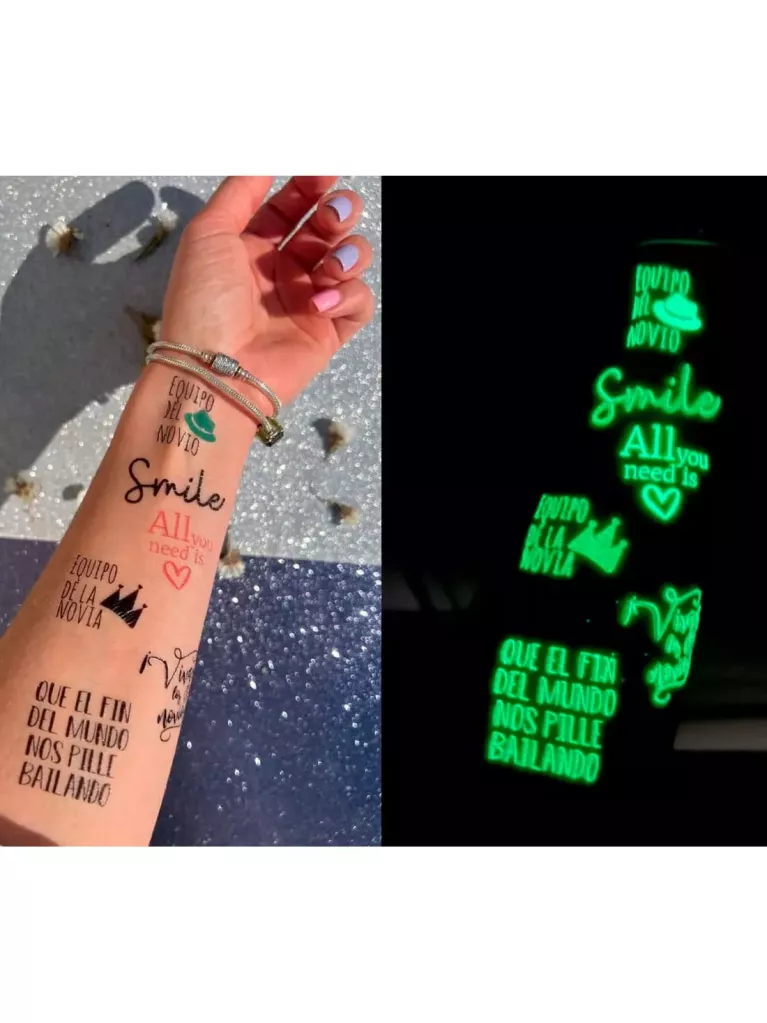 Pack tatuaggi temporanei fluorescenti per matrimonio