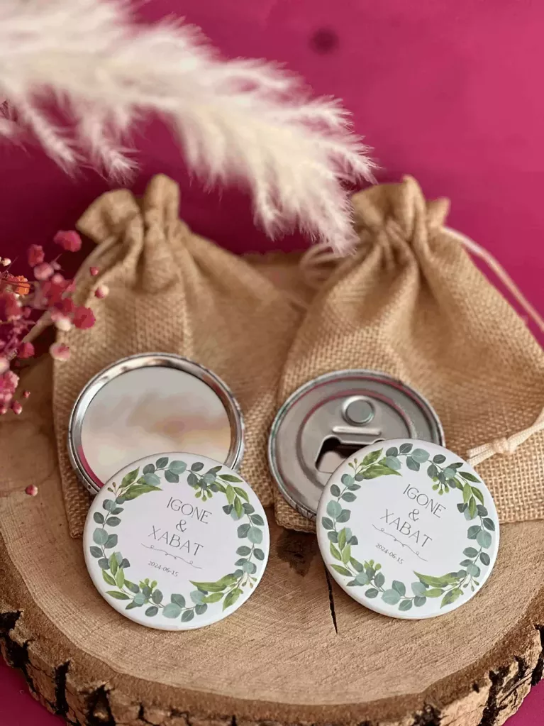 Wedding guest favors with badges