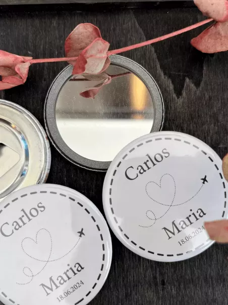 Pack spille matrimonio specchietto e apribottiglie