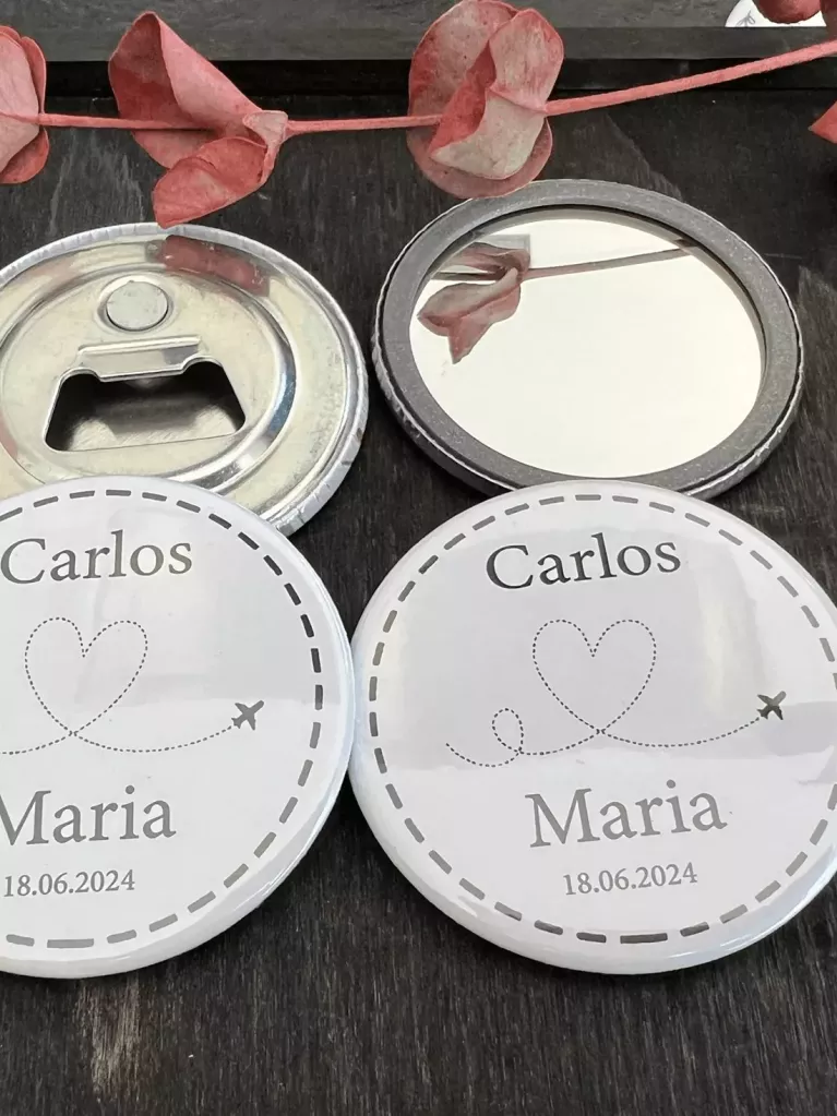Wedding compact mirror and bottle opener set