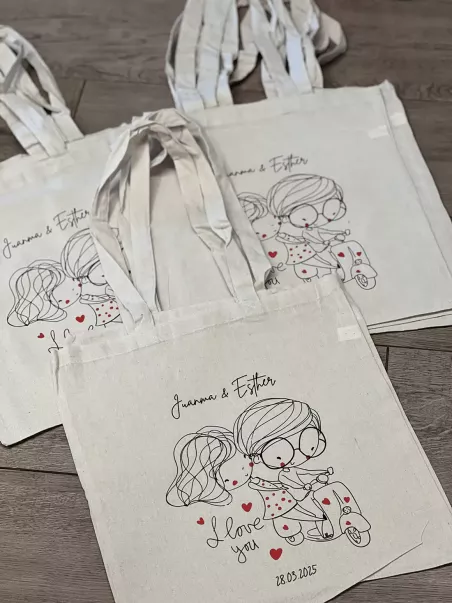 Hochzeitstofftasche mit Motiv
